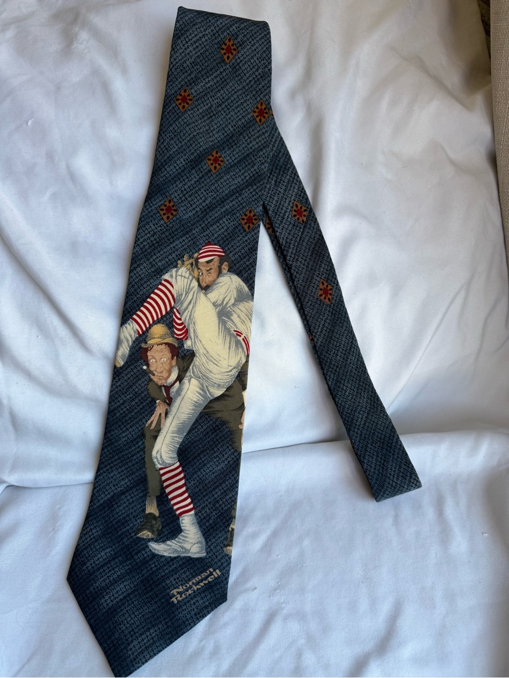 Vintage Norman Rockwell Navy Blue Tie Baseball Saturday Evening Post All Silk 96